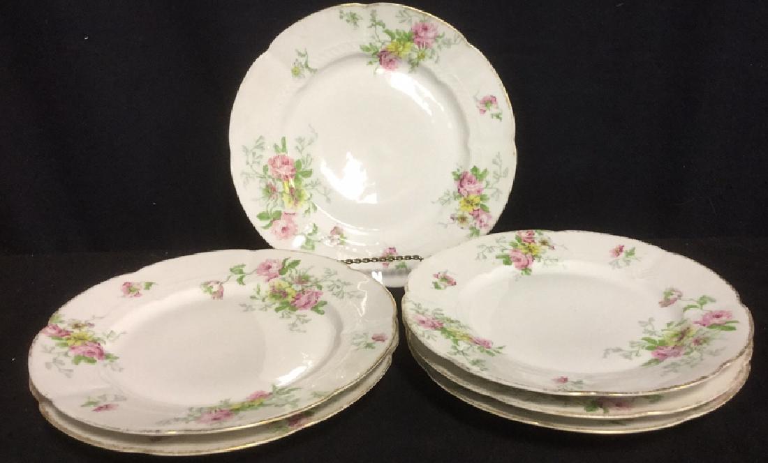 Group Lot 6 Limoges Rose Motif Dinner Plates (1 of 4)