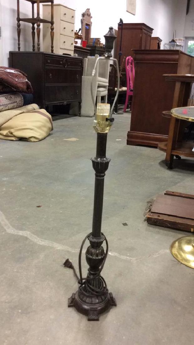 Pewter Toned Metal Lamp: to finial measures ht 30 inches