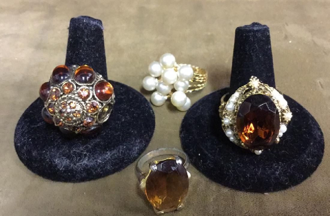 Group Lot 4 Vintage Amber Tone Statement Rings (1 of 5)