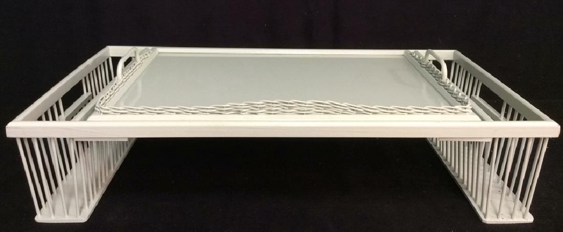 Vintage Hand Painted Wooden Breakfast in Bed Tray: Vintage, pale green, hand painted, wooden, marbleized finish, breakfast in bed tray. Property of Greenwich and Palm Beach estate. Measures approx 29 inches long, 16 inches wide, and 7 inches tall.