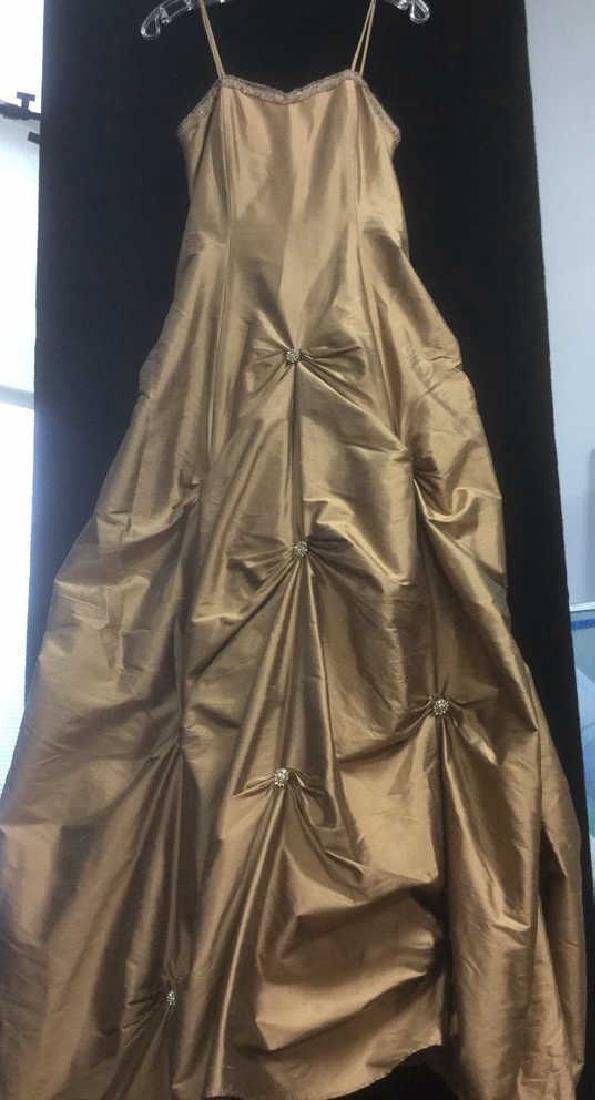 C W Designs Silk Satin Spaghetti Strap Formal: Dress Size not indicated. Appears to fit size small. Some lose threads. Property of Scarsdale estate.