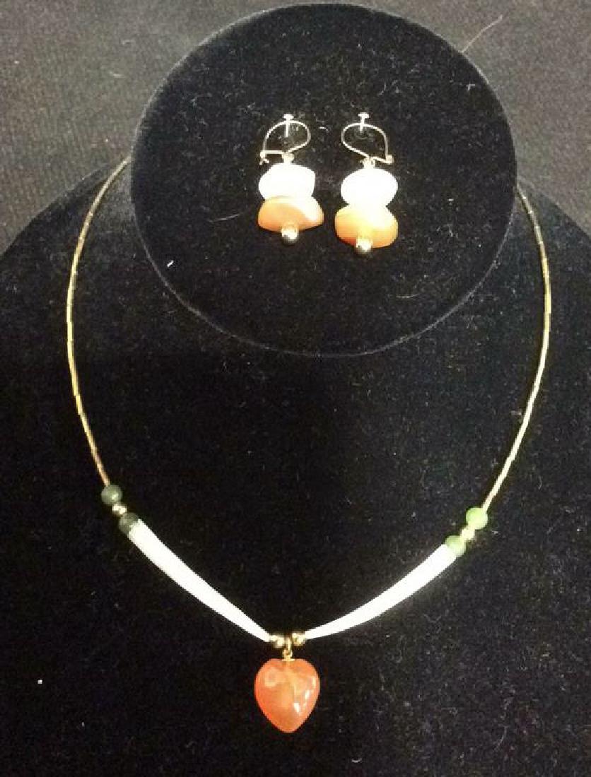 Vintage Carnelian Necklace Earrings w Jade Beads (1 of 5)