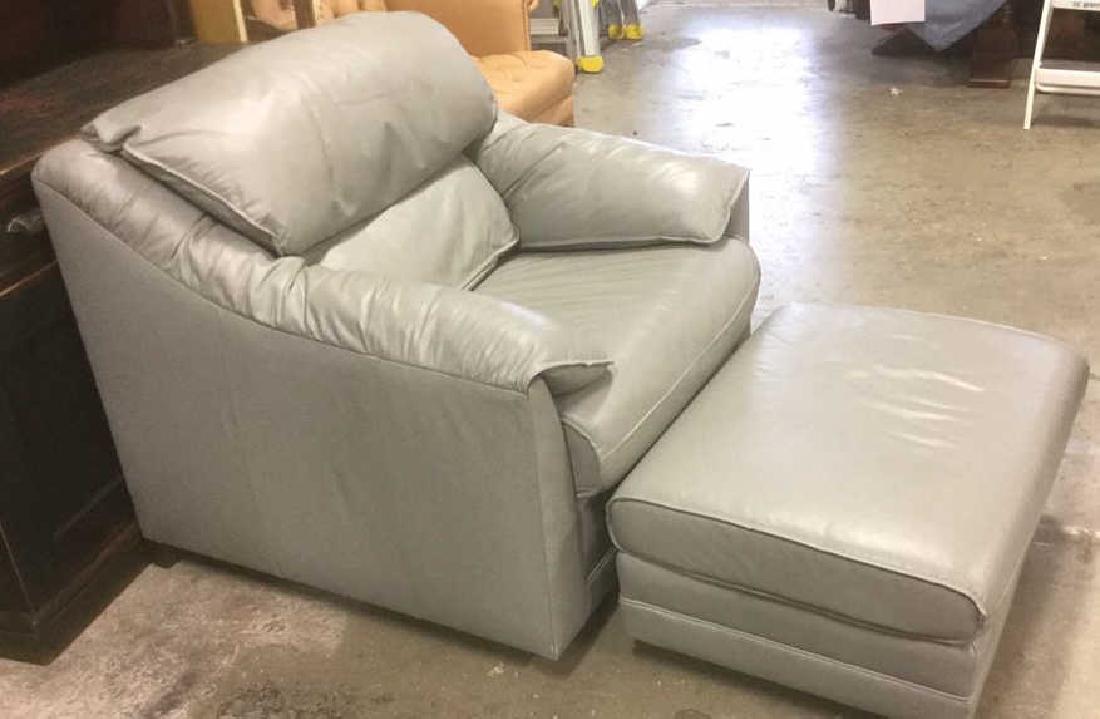 Gray Leather Arm Chair w Ottoman (1 of 8)