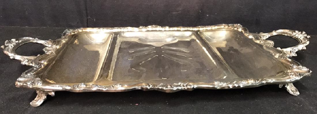 Footed Handled Divided Silver Plate Serving Tray (1 of 5)
