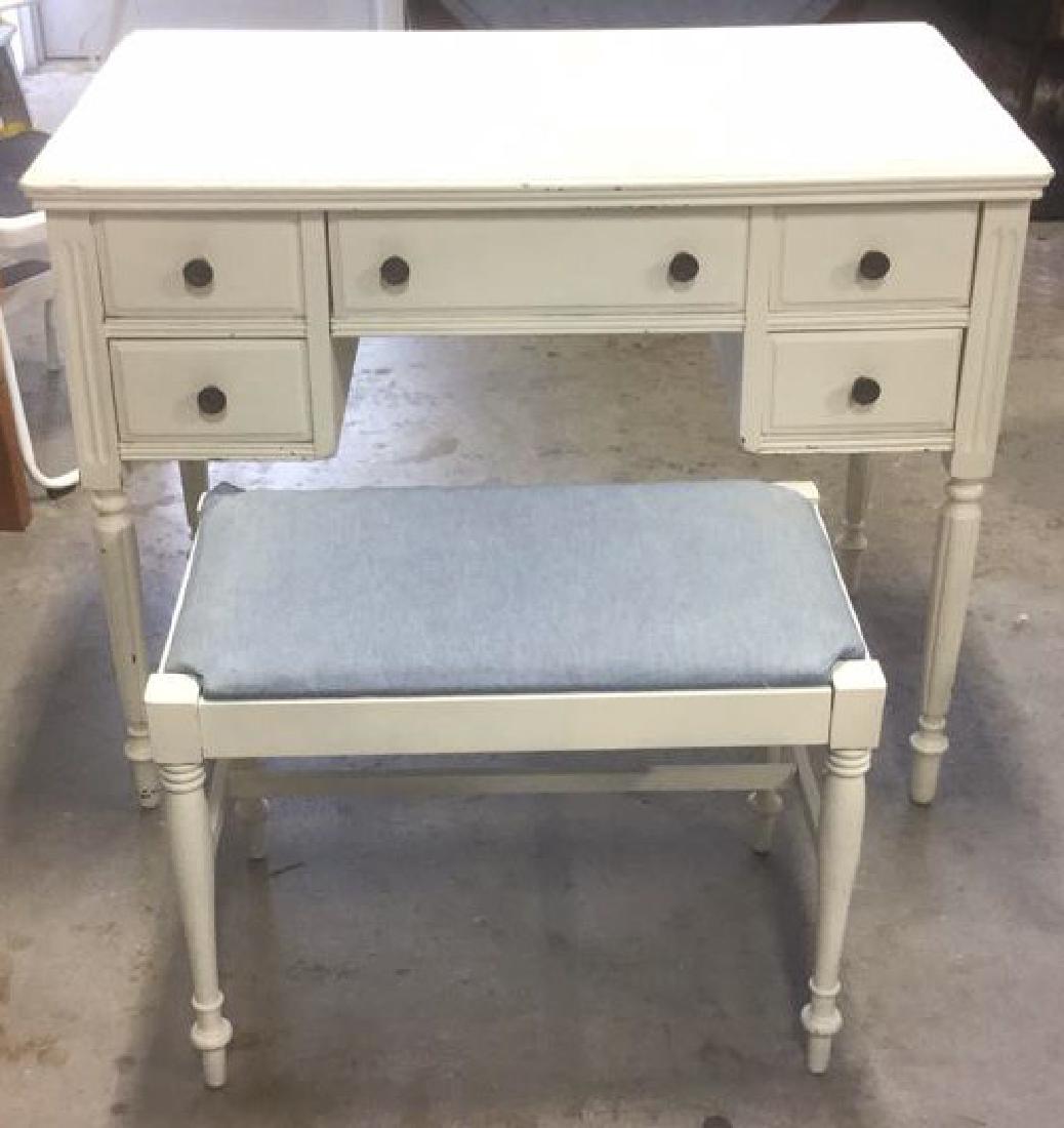 White Painted Vintage Desk Vanity W Bench