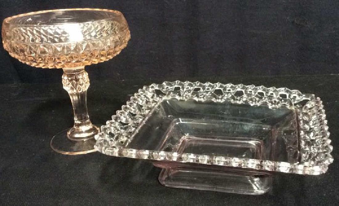 2 Vintage Footed Pastel Pressed Glass Table Tops (1 of 5)