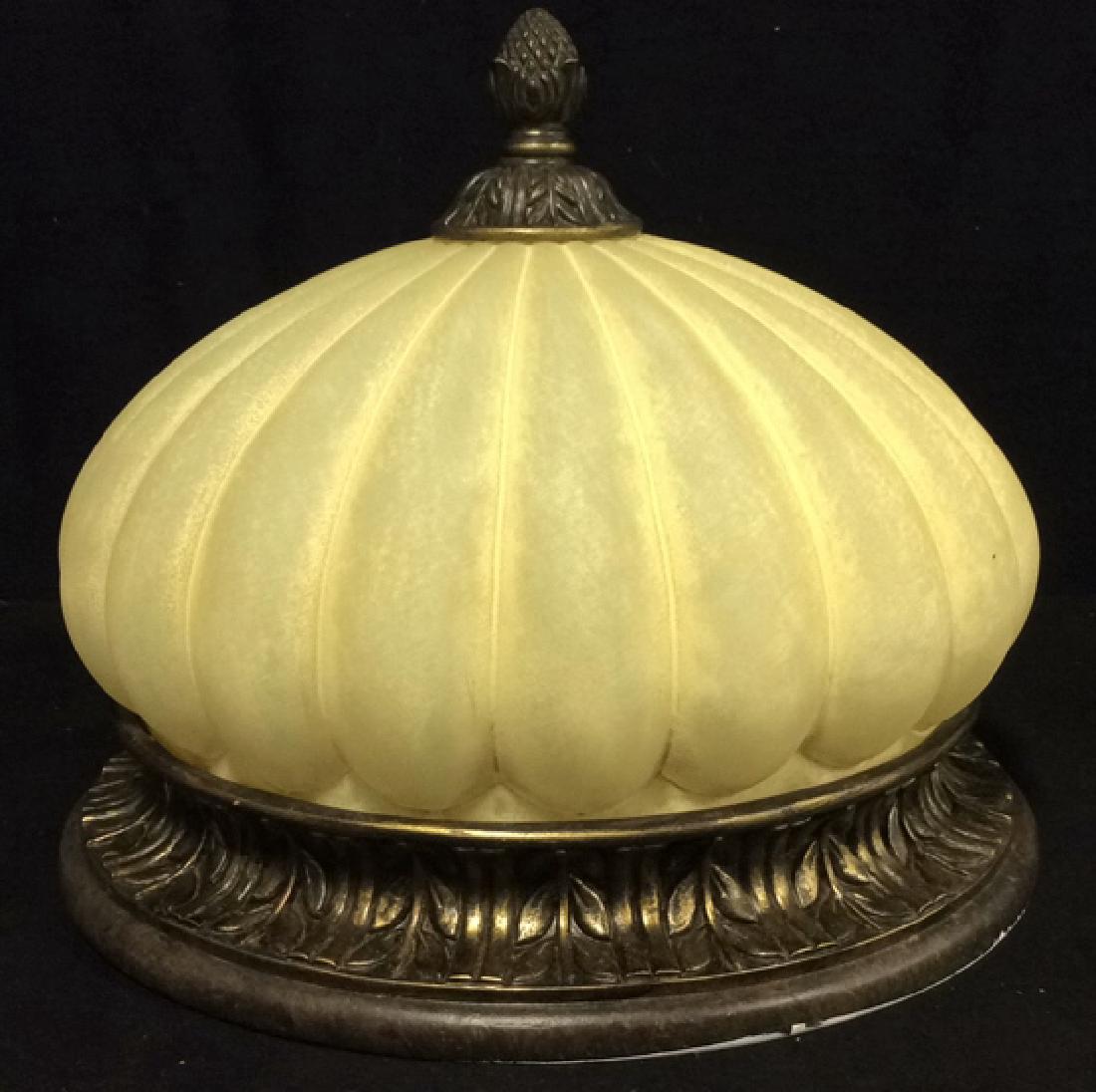 Vintage Glass Metal Ceiling Mount Lamp Shade: Measures approx 14 inches diameter and 12 inches tall.