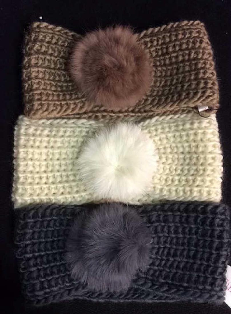 Lot 3 Crocheted Yarn w Mink Headbands: Marked for Simonetta. Each measures approx 16 inches.