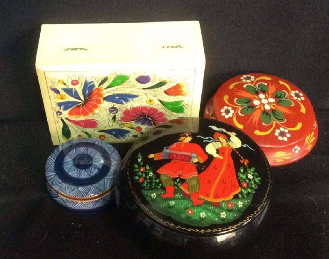 Lot 4 Trinket Boxes Porcelain Glass & Wood (1 of 5)