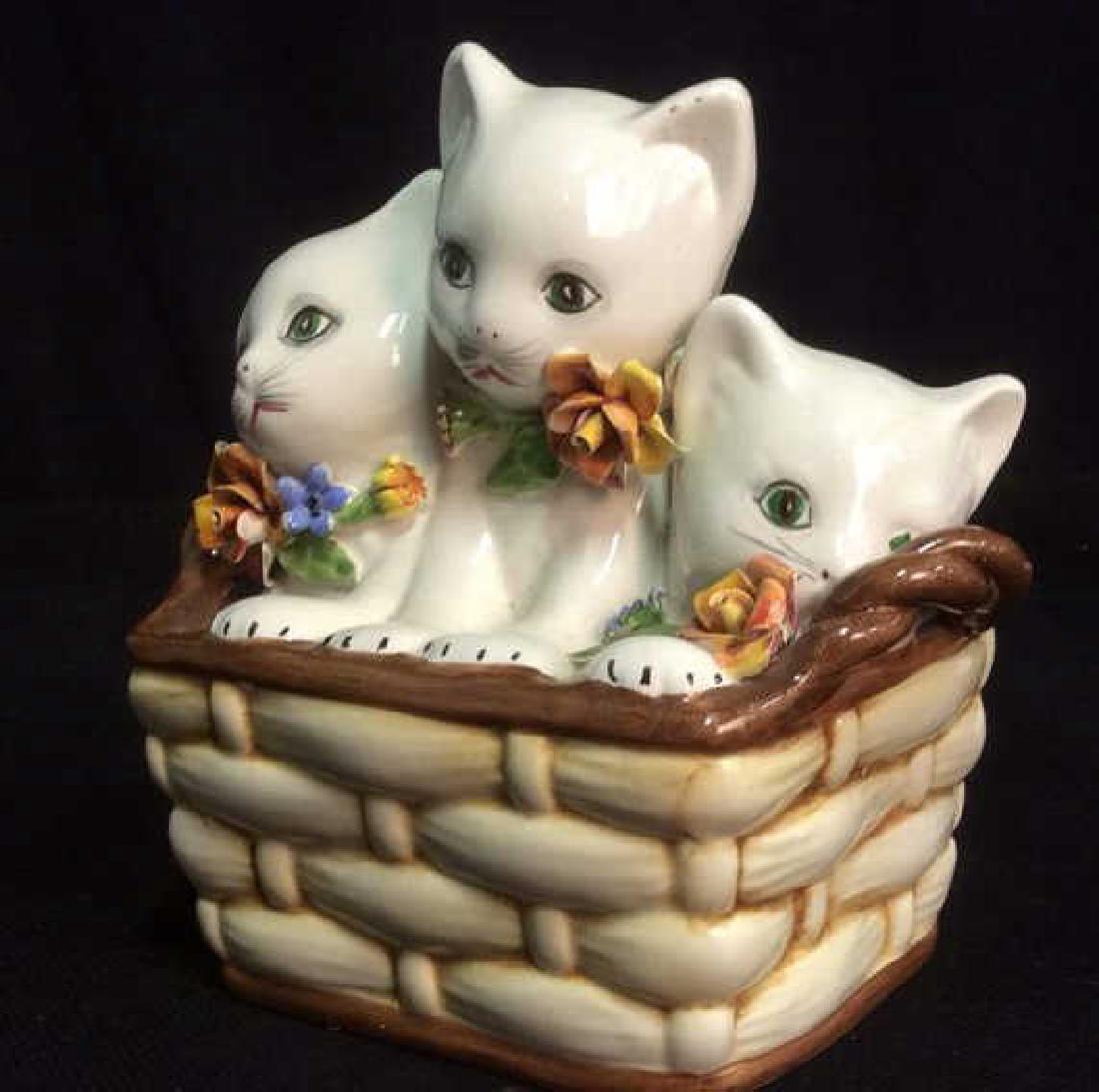 Hand Painted Ceramic Porcelain Kittens in Basket (1 of 6)