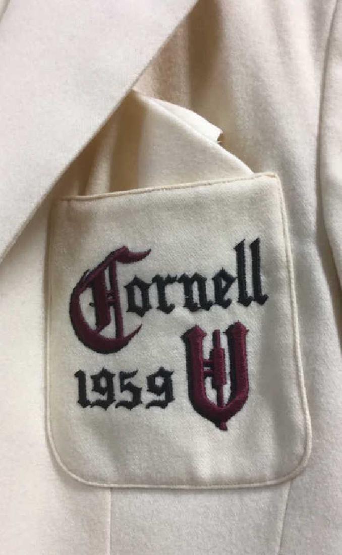 Vintage CORNELL 1959 Blazer by ROBERT ROLLEN: Marked for ROBERT ROLLIN Blazer of New York, has inside pocket, fully lined, may need cleaned, one loose button, small hole in sleeve and one on pocket, size not indicated appears to fit size medium, 