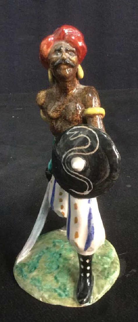 Ceramic Male Warrior Figurine Made in Italy: Marked on underside for Positano Italy, measures approx 7 1/2 tall by 3 inches wide. Property of Greenwich and Palm beach estate.