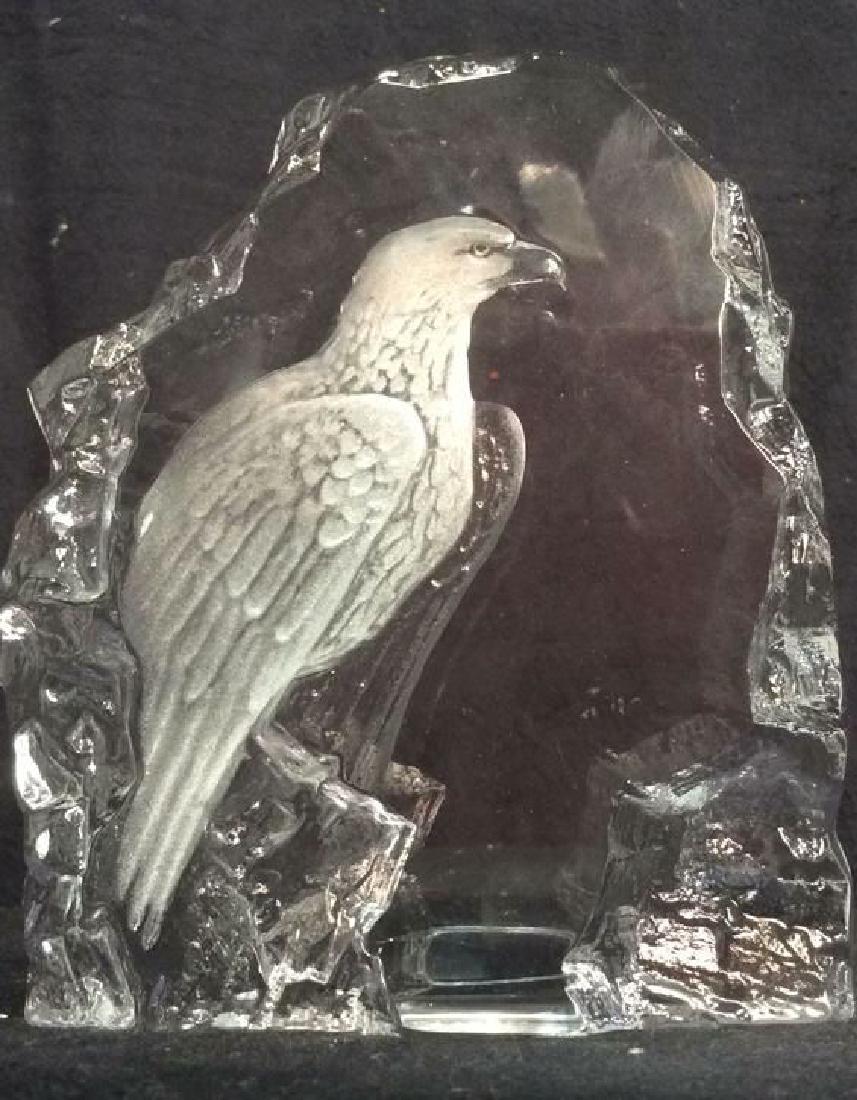 Possibly MATS JONASSON Partially Frosted Sculpture: Possibly lead crystal, Signed illegibly and numbered, measures approx 7 inches tall 6 inches wide 1 inches deep.