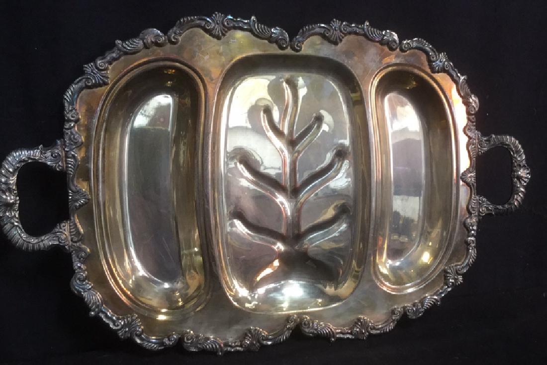 Ornate Handled Silveplate Divided Fish Serving (1 of 6)