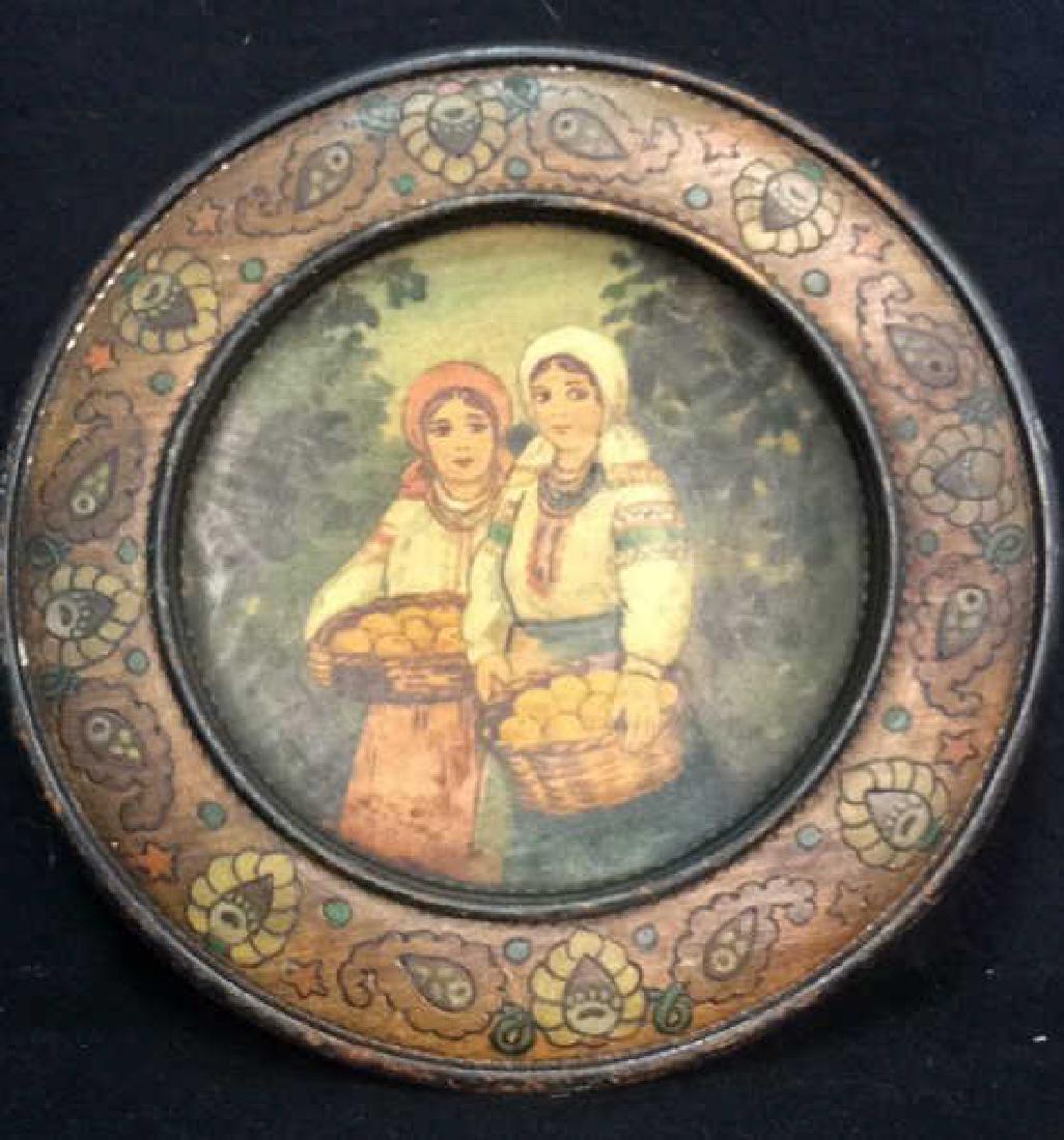 Vintage Wooden Hand Painted Plate Orchard Workers (1 of 5)