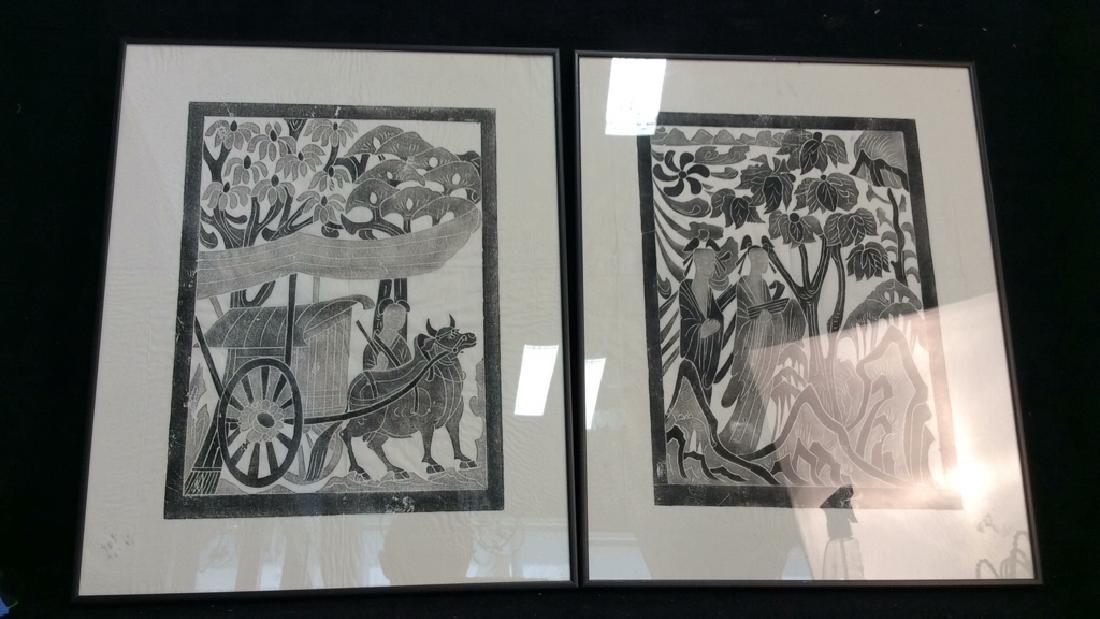 2 Japanese Theme Black & White Prints Framed (1 of 6)
