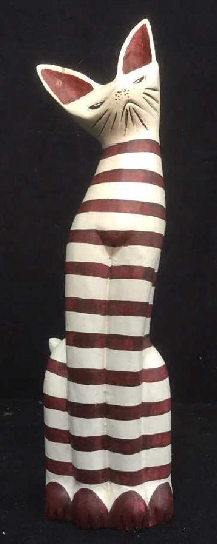 Wooden Striped Painted Cat Figurine (1 of 5)