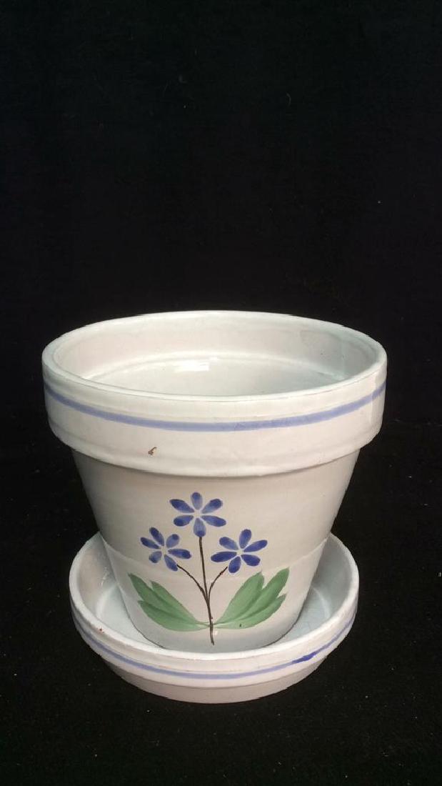 Ceramic Hand Painted Flower Pot w Base (1 of 5)