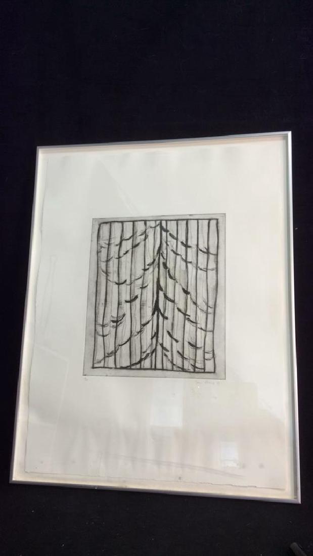 DOM LEONE Original Bamboo Charcoal Drawing: Signed Dom Leone, original drawing of bamboo in charcoal, framed. Measures approx 24.5 inches wide and 32 inches long.