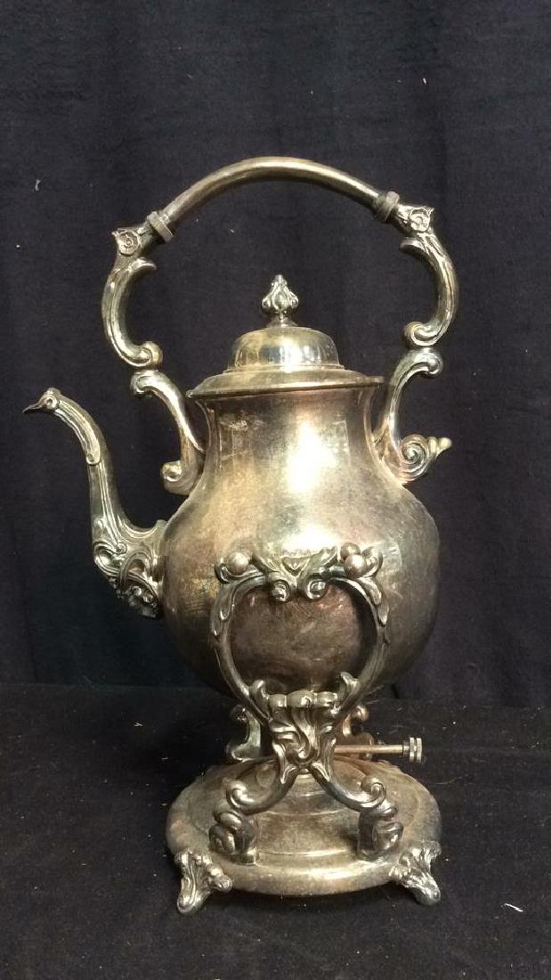 Vintage Silver on Copper Tea Kettle w Burner Stand (1 of 5)