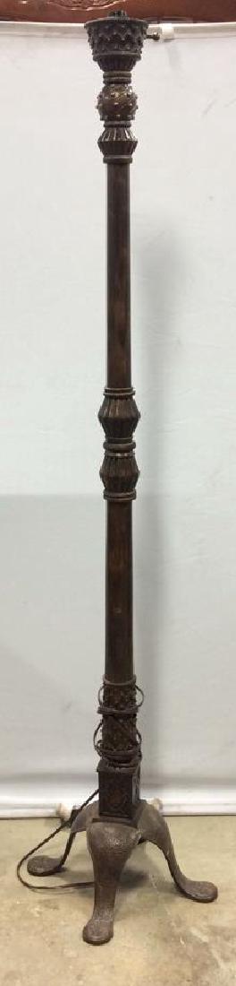 Vintage Wooden & Brass Standing Lamp: Vintage Wooden & Brass Standing Lamp. 4 Brass foot stand. Measures approx 67 inches tall 15 inches wide at base. Property of Scarsdale estate.