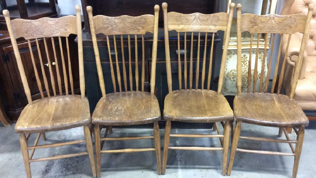 Set 4 Carved Antique Oak Spindle Back Chairs (1 of 10)
