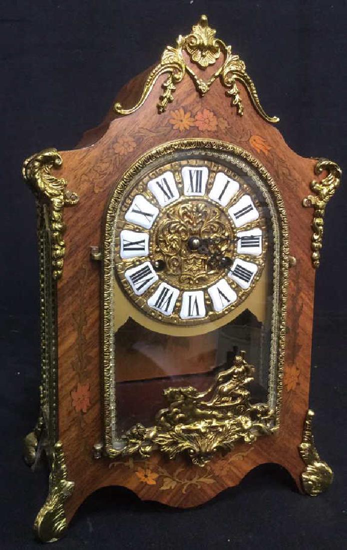 Wood Inlay w Brass Mantle Clock Made in Italy (1 of 10)