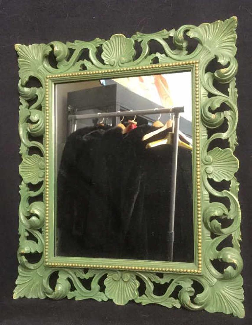 Painted Carved Wood Framed Mirror Distressed Style (1 of 10)