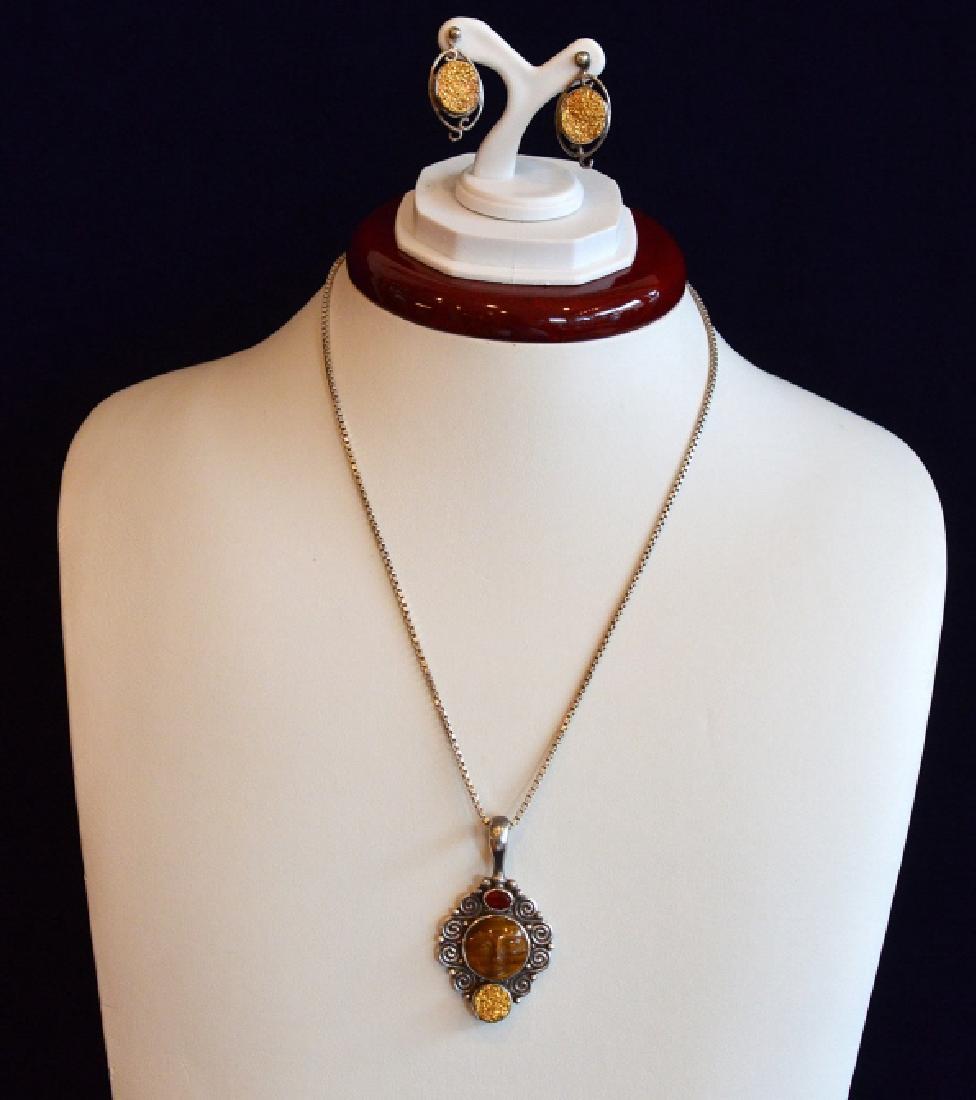 16" Tigers Eye Face Necklace w Matching Earrings (1 of 3)