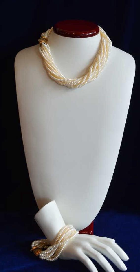 14k Yellow Gold Twist Pearl Necklace & Bracelet (1 of 3)