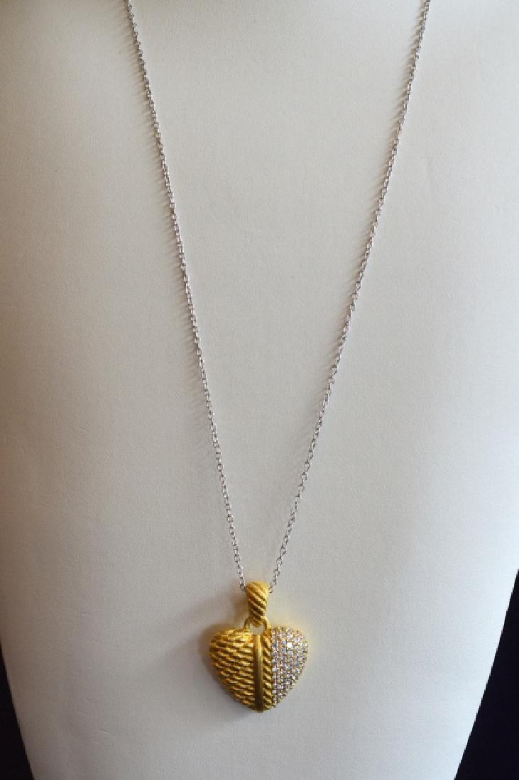 Judith Ripka Gold Clad Sterling Silver Necklace: Ladies Judith Ripka Gold Clad Sterling Silver and Cubic Zirconia Heart Pendant Enhancer 24x27mm, New, 11.1 dwt of .925 silver