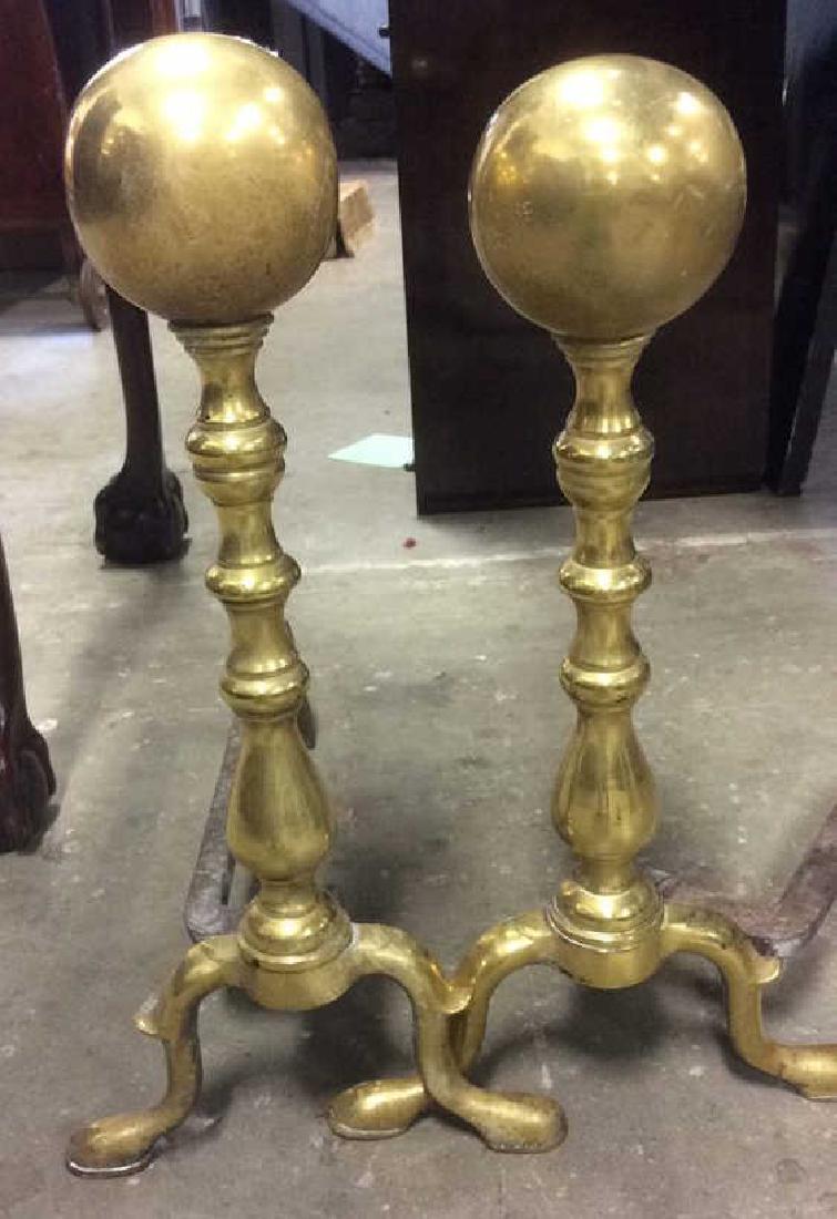 Pair of Orb Topped Brass Andirons (1 of 6)
