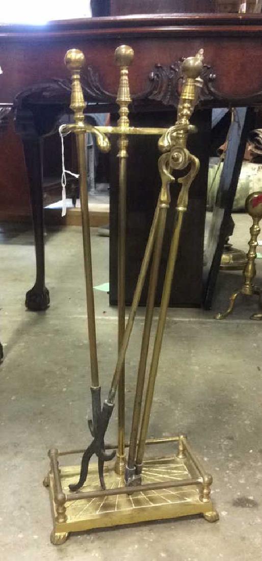 Set of Brass Fireplace Tools w Stand (1 of 5)