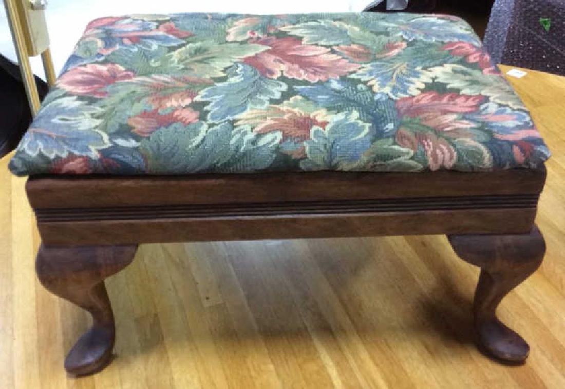Antique Carved Foot Stool upholstered Top (1 of 9)