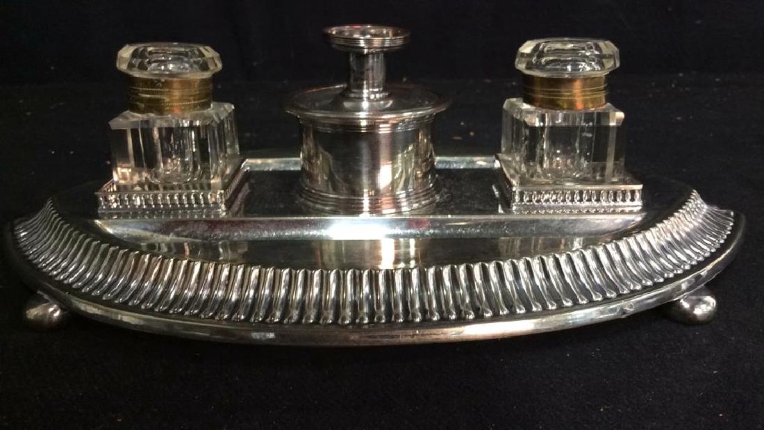 Vintage Silver Plate and  Inkwell Tray Desk Set (1 of 10)