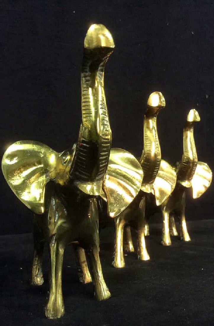 Trio of Gold Toned Brass Elephant Sculptures (1 of 7)