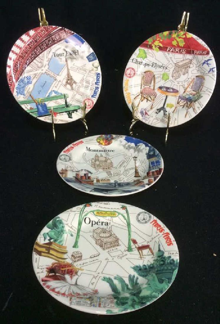 Lot 4 PARIS-PARIS GIEN FRANCE Collectible Plates: PARIS-PARIS GIEN FRANCE Collectible Plates depicting different sights to see including Tour Eiffel, Champs-Elysees, Montmartre, Opera.Each measures approx 6.5 inches diameter. Property of New york cit