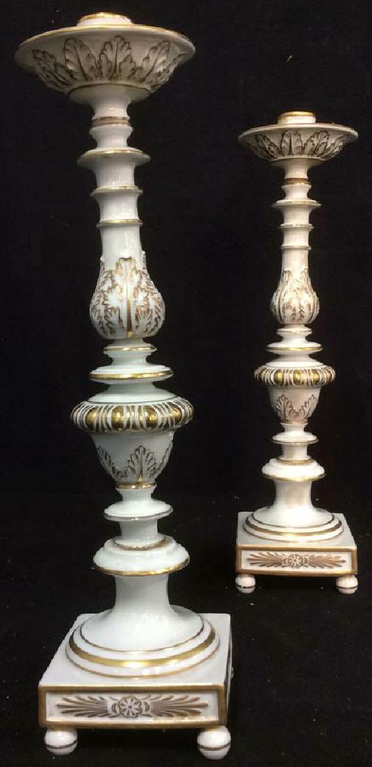 Pair Signed Gold White Porcelain Candlesticks (1 of 6)