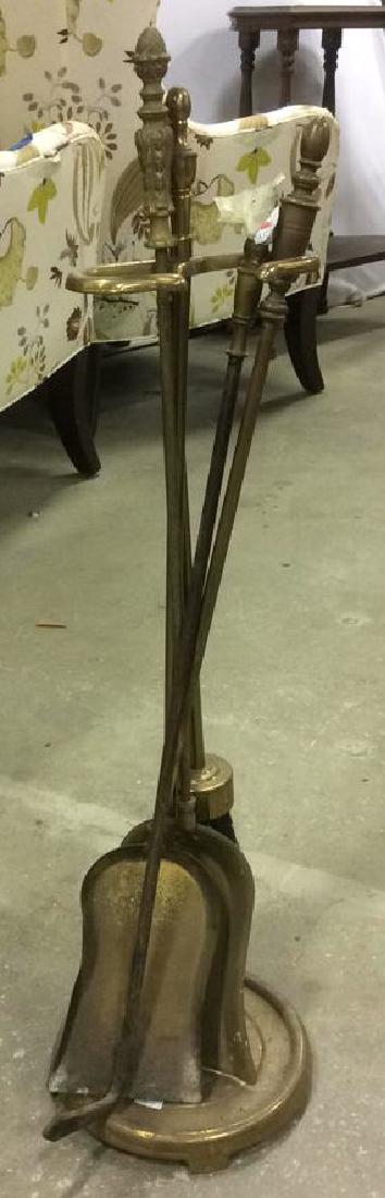 Set Antique Brass Fireplace Tools W Stand (1 of 5)