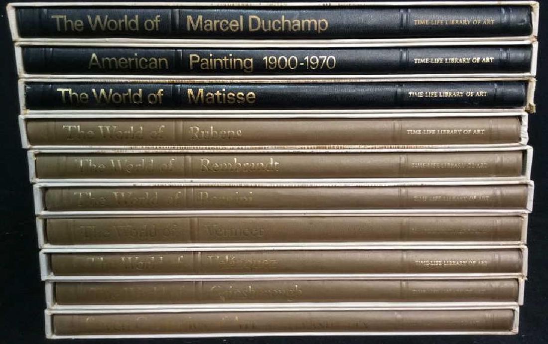 Lot 10 TIME LIFE LIBRARY OF ART Assorted Art Books: Includes SEVEN CENTURIES OF ART, GAINSBOROUGH, VELAZQUEZ, VERMEER, BERNINI, REMBRANDT, RUBENS, MATISSE, MARCEL DUCHAMP & AMERICAN PAINTING 1900-1970. Each book comes with sleeve and measures approx 13