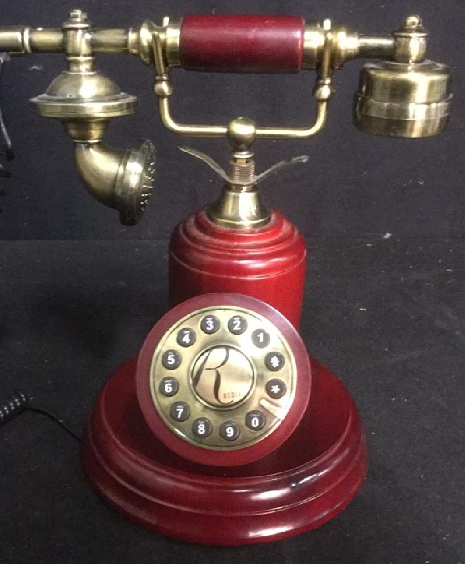 Red Retro Wood and Metal Dial Table Top Telephone