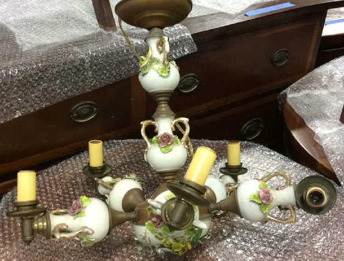 Vintage Porcelain Floral Copper Brass Chandelier (1 of 6)