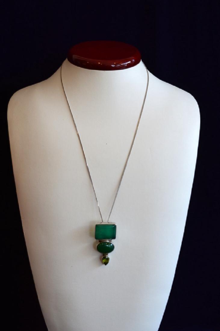 20" Silver Chain with Multiple Green Gemstones (1 of 2)