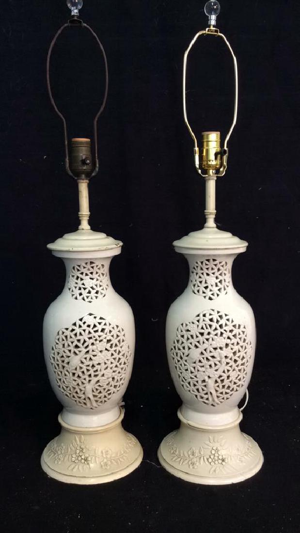 Pair Ceramic Porcelain Floral Detailed Lamps (1 of 10)