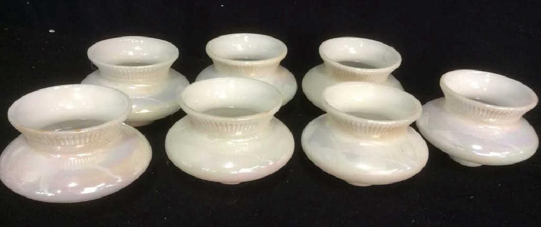 7 Vintage Opalescent Art Glass Shades: Good condition each measures ht app 4 inches diameter app 5 inches, Lighting shades, lamp shades, chandelier shades,