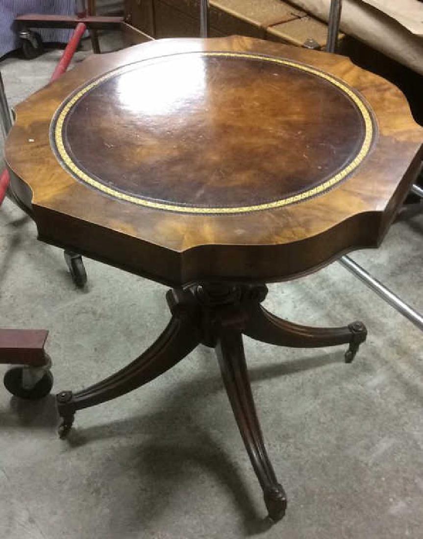 Leather Topped Wood Pedestal Table (1 of 9)