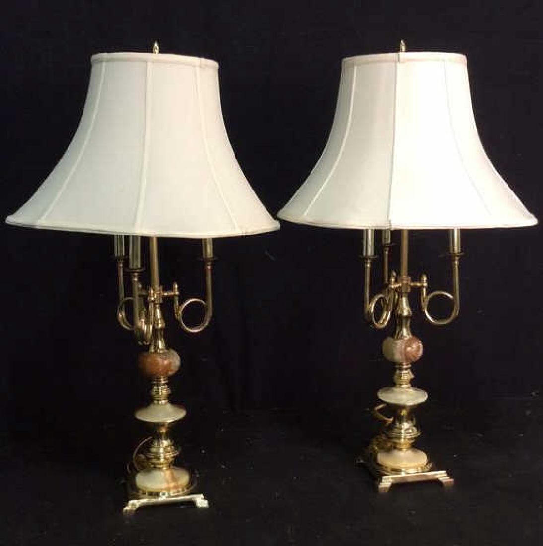 Pair Gold Toned & Faux Marble Lamps (1 of 10)