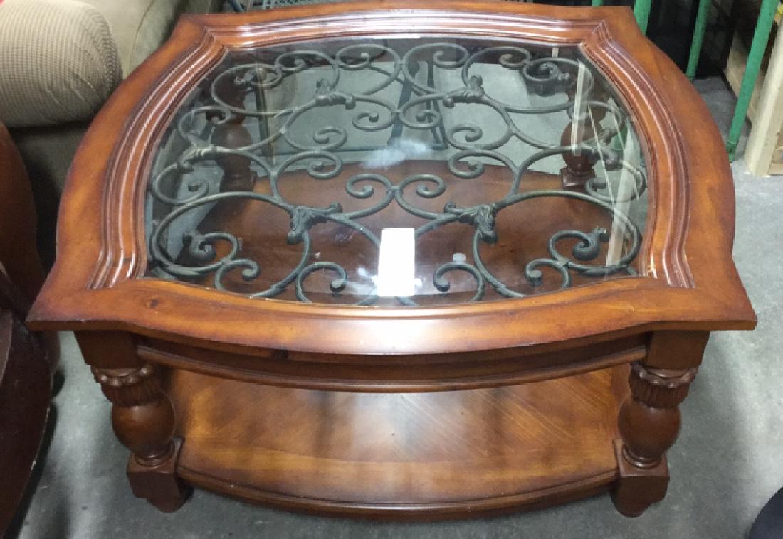 Wood Metal and Glass Coffee Table (1 of 7)