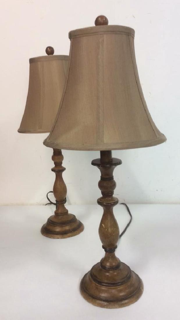 Pair Turned Wooden Candlestick Style table lamps (1 of 10)