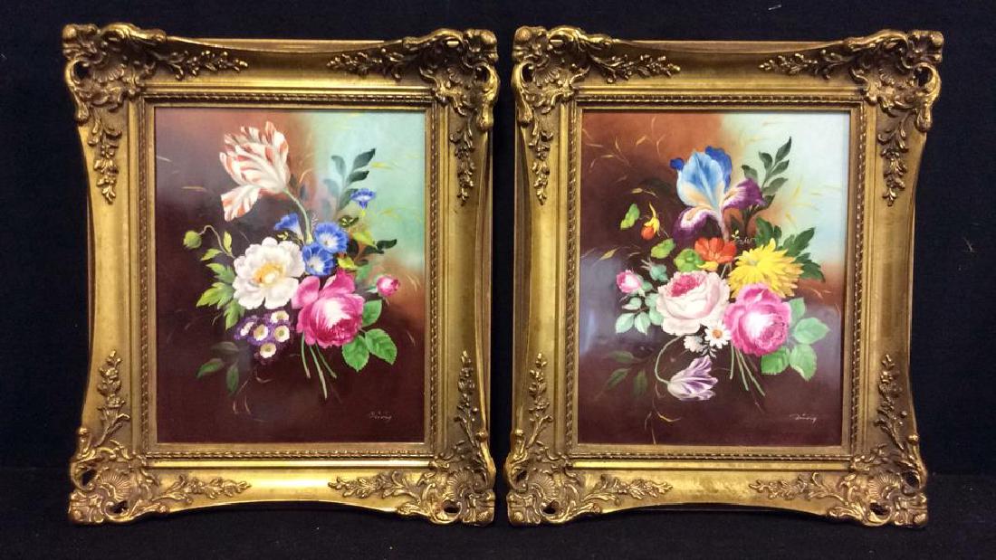 Lot 2 Framed Botanical German Painted Porcelain (1 of 12)